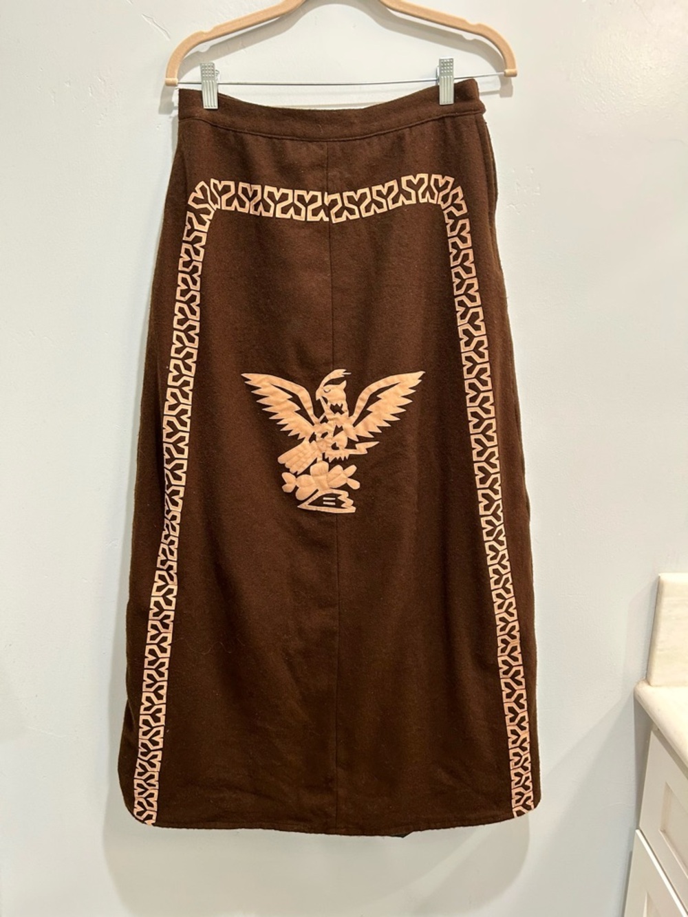 Rare Vintage 50s Mexican Folk Art Thunderbird Eagle MidiSkirt Wool Mid-Century S - Picture 2 of 10